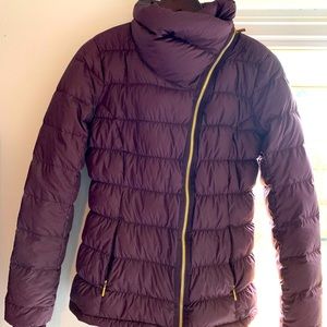Athleta Asymmetric Zip Purple Goose Down Puffer Full Zip Jacket